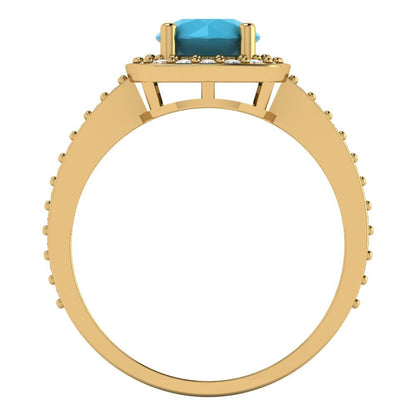 1.335 cttw Simulated Turquoise Hidden Halo Engagement Ring - Solid Gold (Round Cut,6.5mm)