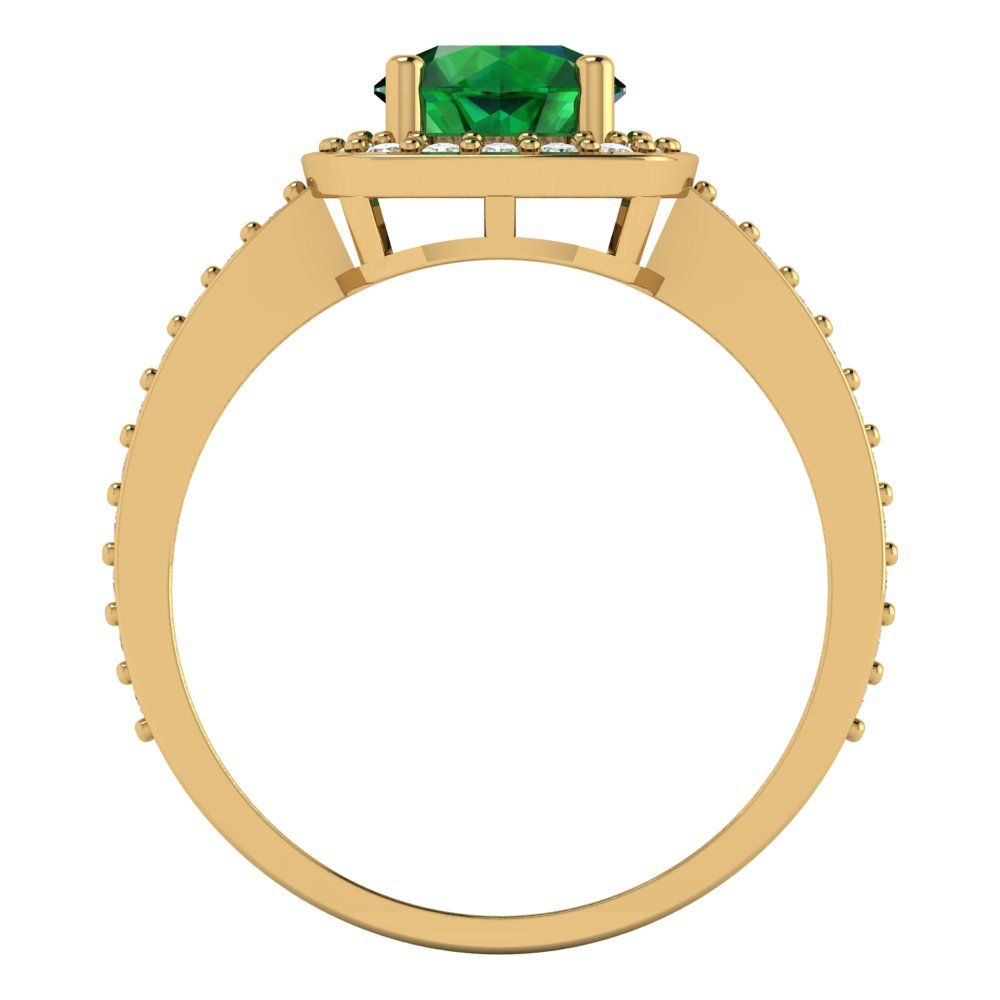 1.335 cttw Simulated Emerald Hidden Halo Engagement Ring - Solid Gold (Round Cut,6.5mm)