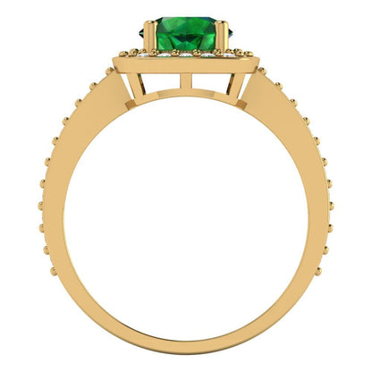 1.335 cttw Simulated Emerald Hidden Halo Engagement Ring - Solid Gold (Round Cut,6.5mm)