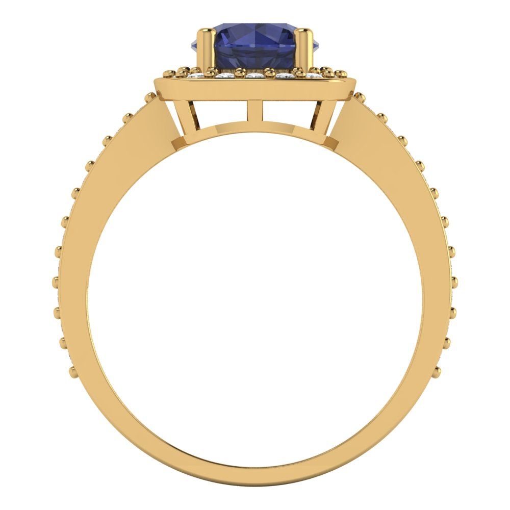 1.335 cttw Simulated Blue Sapphire Hidden Halo Engagement Ring - Solid Gold (Round Cut,6.5mm)
