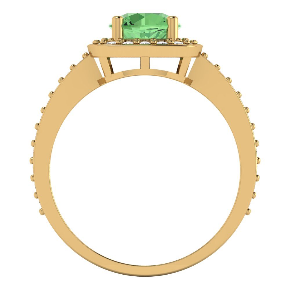 1.335 cttw Zirconia Simulated Green Diamond Hidden Halo Engagement Ring - Solid Gold (VVS1, Round Cut,6.5mm)