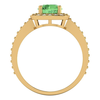 1.335 cttw Zirconia Simulated Green Diamond Hidden Halo Engagement Ring - Solid Gold (VVS1, Round Cut,6.5mm)