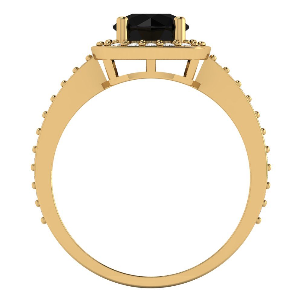 1.335 cttw Natural Onyx Hidden Halo Engagement Ring - Solid Gold (Round Cut,6.5mm)