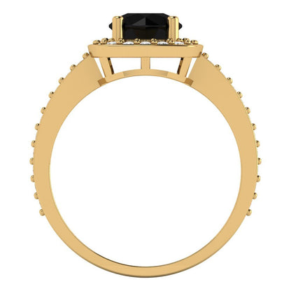 1.335 cttw Natural Onyx Hidden Halo Engagement Ring - Solid Gold (Round Cut,6.5mm)