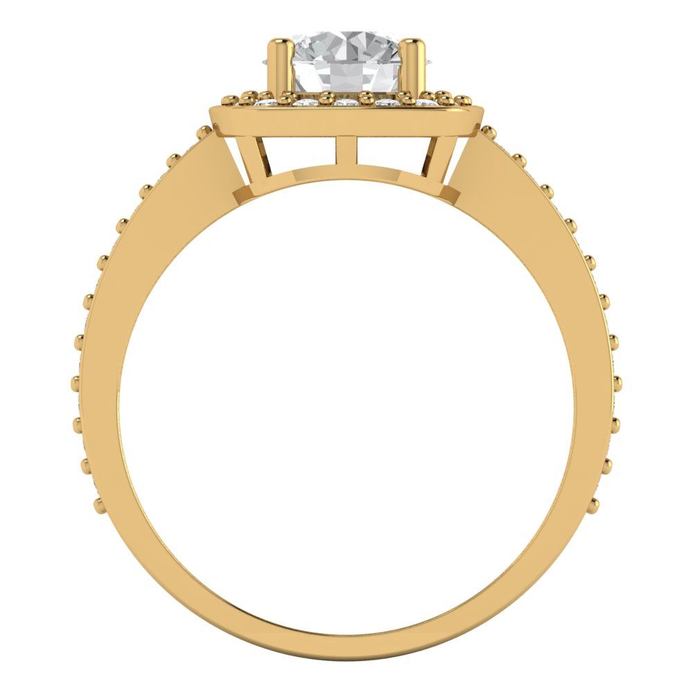 1.335 cttw Zirconia Simulated Diamond Hidden Halo Engagement Ring - Solid Gold (VVS1, Round Cut,6.5mm)