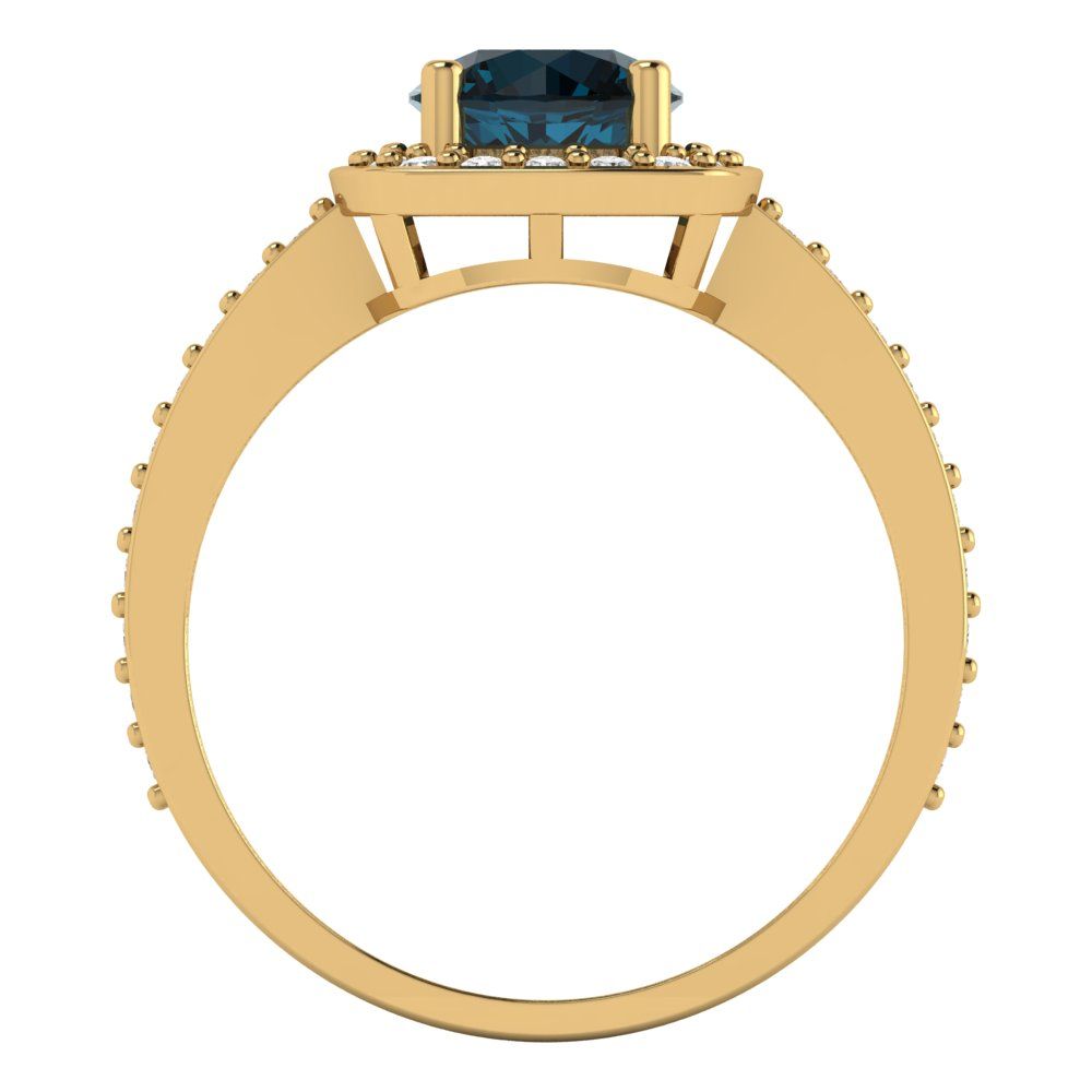 1.335 cttw Natural London Blue Topaz Hidden Halo Engagement Ring - Solid Gold (Round Cut,6.5mm)