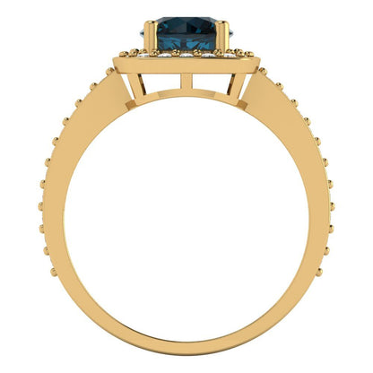 1.335 cttw Natural London Blue Topaz Hidden Halo Engagement Ring - Solid Gold (Round Cut,6.5mm)