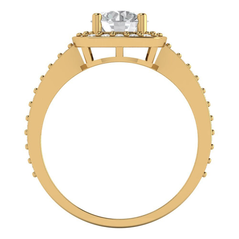 1.4 ct Brilliant Round Cut Natural Diamond Stone Clarity SI1-2 Color G-H Yellow Gold Halo Solitaire with Accents Ring