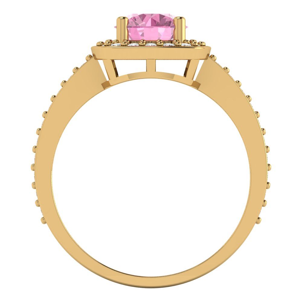 1.335 cttw Zirconia Simulated Pink Diamond Hidden Halo Engagement Ring - Solid Gold (VVS1, Round Cut,6.5mm)
