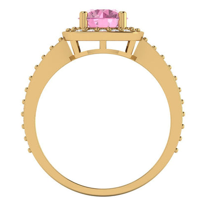 1.335 cttw Zirconia Simulated Pink Diamond Hidden Halo Engagement Ring - Solid Gold (VVS1, Round Cut,6.5mm)