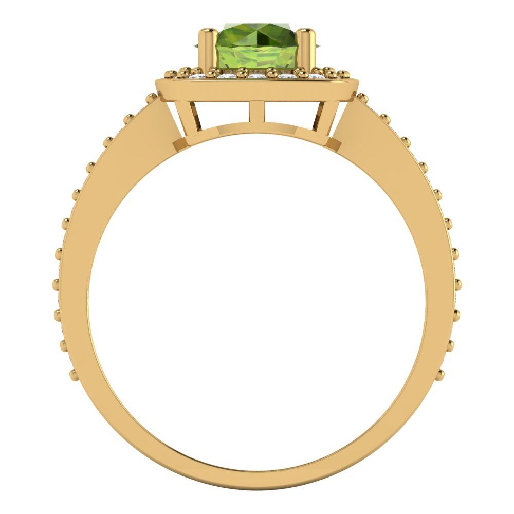 1.335 cttw Natural Peridot Hidden Halo Engagement Ring - Solid Gold (Round Cut,6.5mm)