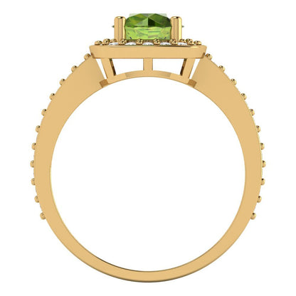 1.335 cttw Natural Peridot Hidden Halo Engagement Ring - Solid Gold (Round Cut,6.5mm)