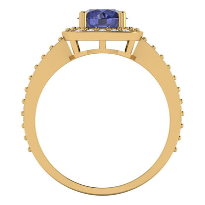 1.335 cttw Simulated Tanzanite Hidden Halo Engagement Ring - Solid Gold (Round Cut,6.5mm)