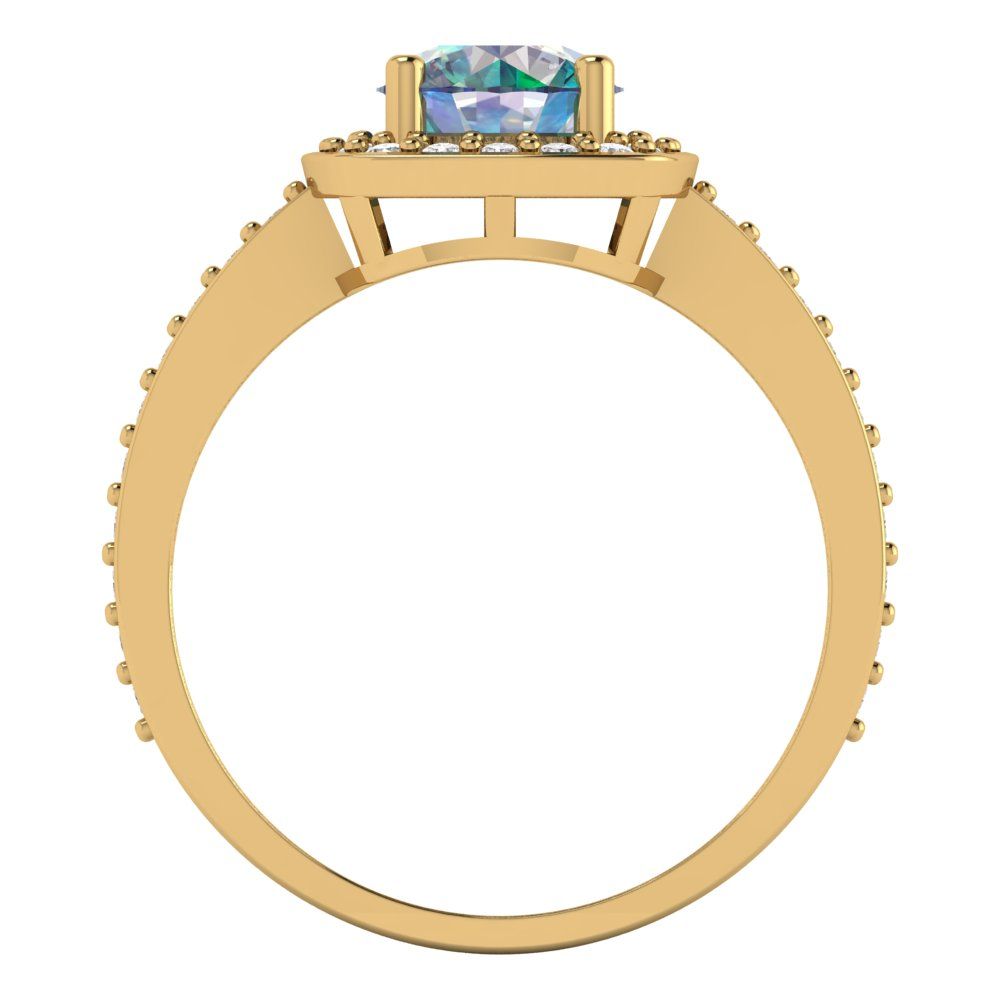 1.335 cttw Blue Moissanite Hidden Halo Engagement Ring - Solid Gold (Round Cut,6.5mm)