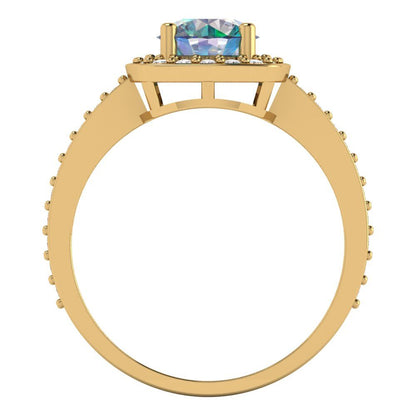 1.335 cttw Blue Moissanite Hidden Halo Engagement Ring - Solid Gold (Round Cut,6.5mm)