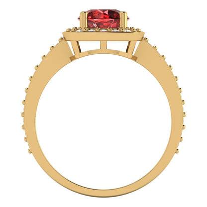 1.335 cttw Natural Garnet Hidden Halo Engagement Ring - Solid Gold (Round Cut,6.5mm)