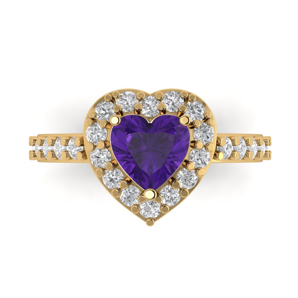 2.03 cttw Natural Amethyst Hidden Halo Engagement Ring - Solid Gold (Heart Cut,7.0mm)