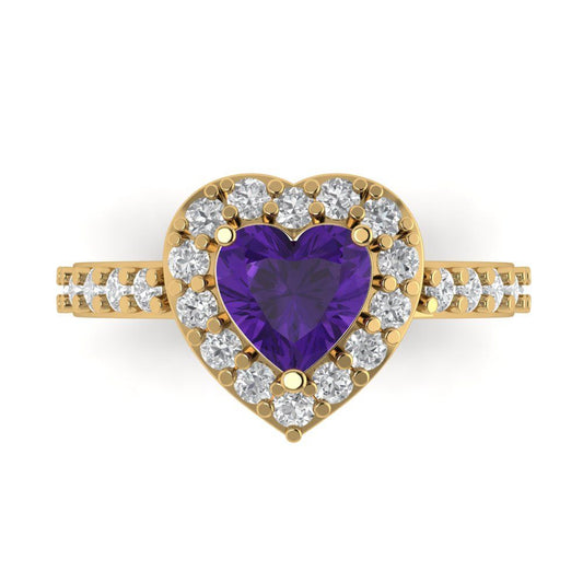 2.03 cttw Natural Amethyst Hidden Halo Engagement Ring - Solid Yellow Gold (VVS1, Heart Cut,7.0mm)