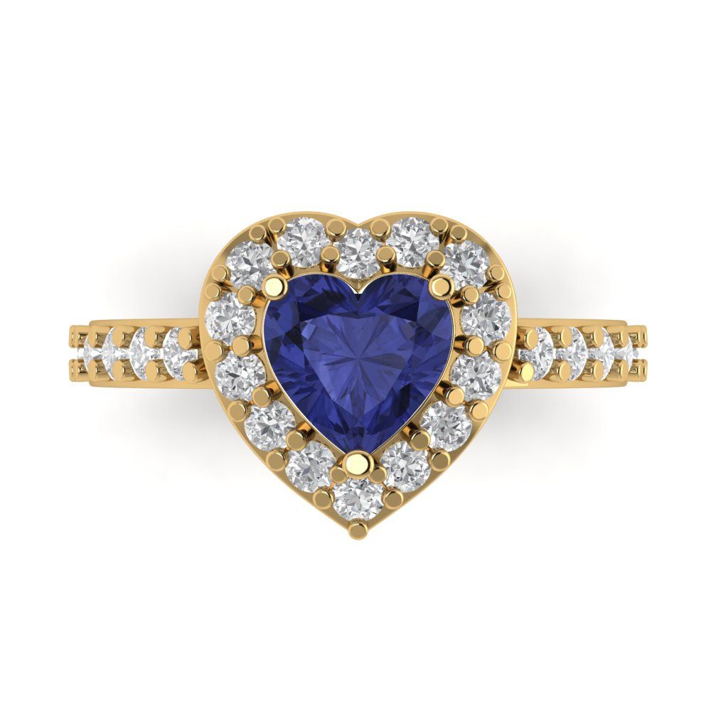 2.03 cttw Simulated Tanzanite Hidden Halo Engagement Ring - Solid Gold (Heart Cut,7.0mm)