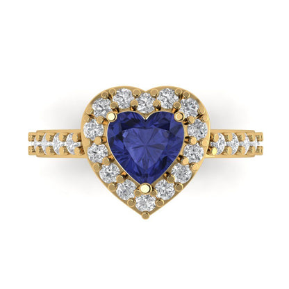 2.03 cttw Simulated Tanzanite Hidden Halo Engagement Ring - Solid Gold (Heart Cut,7.0mm)
