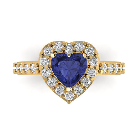 2.03 cttw Simulated Tanzanite Hidden Halo Engagement Ring - Solid Yellow Gold (VVS1, Heart Cut,7.0mm)