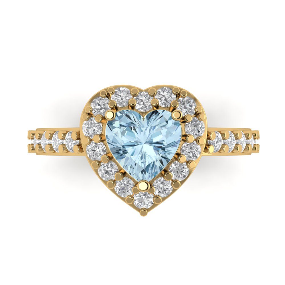2.03 cttw Natural Swiss Blue Topaz Hidden Halo Engagement Ring - Solid Gold (Heart Cut,7.0mm)