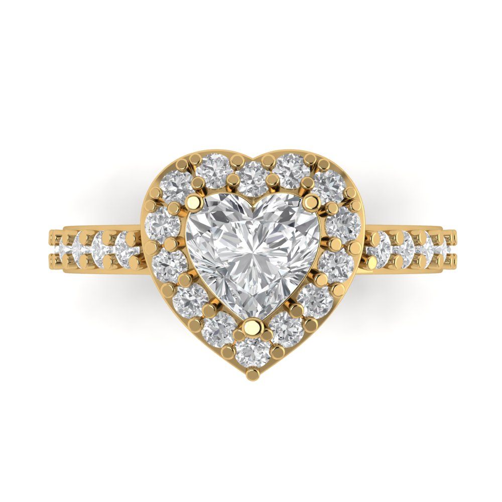 2.03 cttw White Sapphire Hidden Halo Engagement Ring - Solid Gold (Heart Cut,7.0mm)
