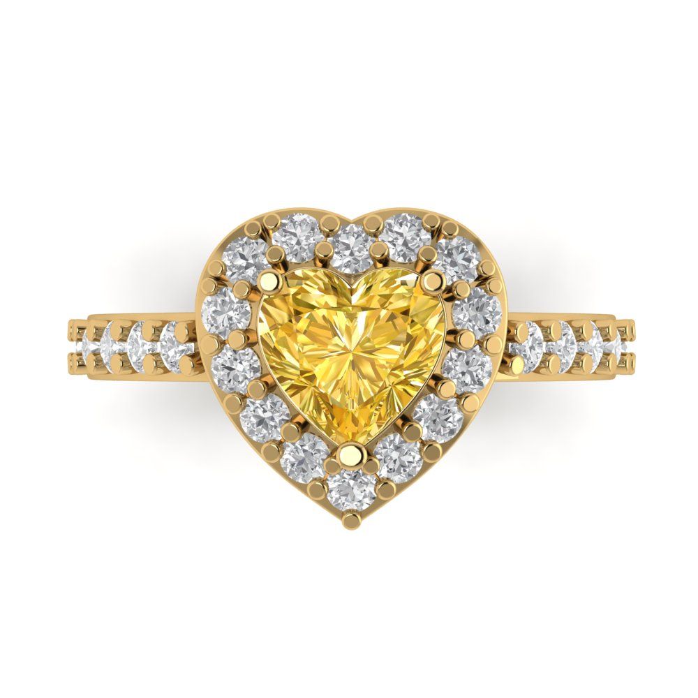 2.03 cttw Zirconia Simulated Yellow Diamond Hidden Halo Engagement Ring - Solid Gold (VVS1, Heart Cut,7.0mm)