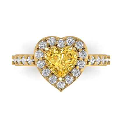 2.03 cttw Zirconia Simulated Yellow Diamond Hidden Halo Engagement Ring - Solid Gold (VVS1, Heart Cut,7.0mm)