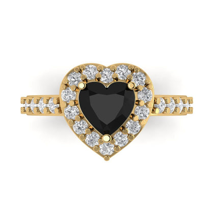 2.03 cttw Natural Onyx Hidden Halo Engagement Ring - Solid Gold (Heart Cut,7.0mm)