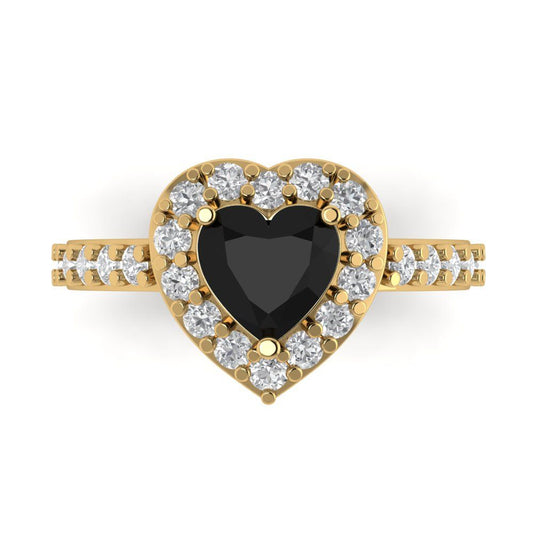 2.03 cttw Natural Onyx Hidden Halo Engagement Ring - Solid Yellow Gold (VVS1, Heart Cut,7.0mm)