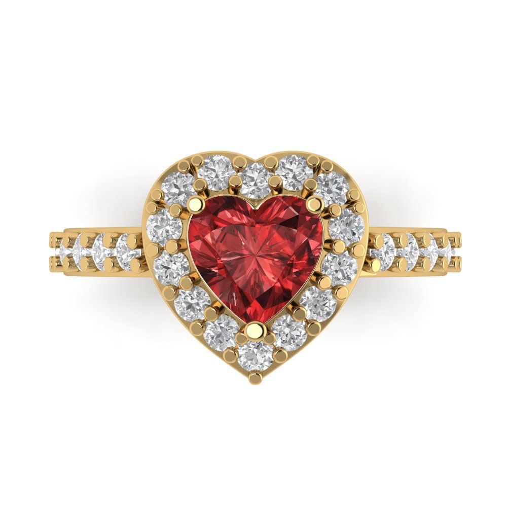 2.03 cttw Natural Garnet Hidden Halo Engagement Ring - Solid Gold (Heart Cut,7.0mm)
