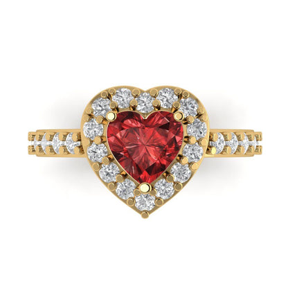 2.03 cttw Natural Garnet Hidden Halo Engagement Ring - Solid Gold (Heart Cut,7.0mm)