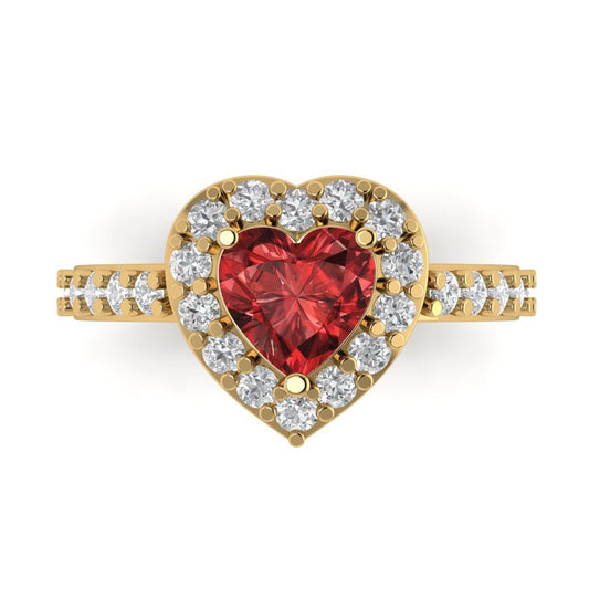 2.03 cttw Natural Garnet Hidden Halo Engagement Ring - Solid Yellow Gold (VVS1, Heart Cut,7.0mm)