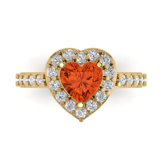 2.03 cttw Zirconia Simulated Red Diamond Hidden Halo Engagement Ring - Solid Yellow Gold (VVS1, Heart Cut,7.0mm)