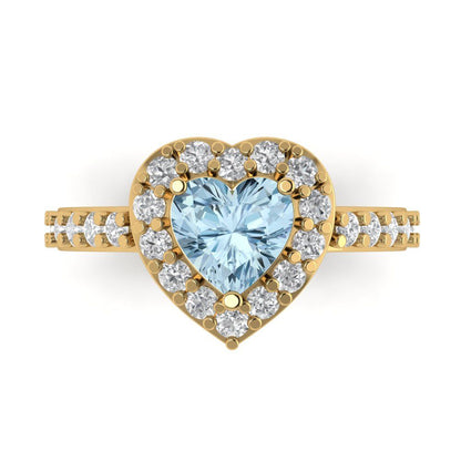 2.03 cttw Natural Sky Blue Topaz Hidden Halo Engagement Ring - Solid Gold (Heart Cut,7.0mm)