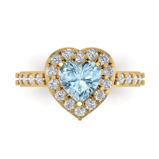 2.03 cttw Natural Sky Blue Topaz Hidden Halo Engagement Ring - Solid Yellow Gold (VVS1, Heart Cut,7.0mm)