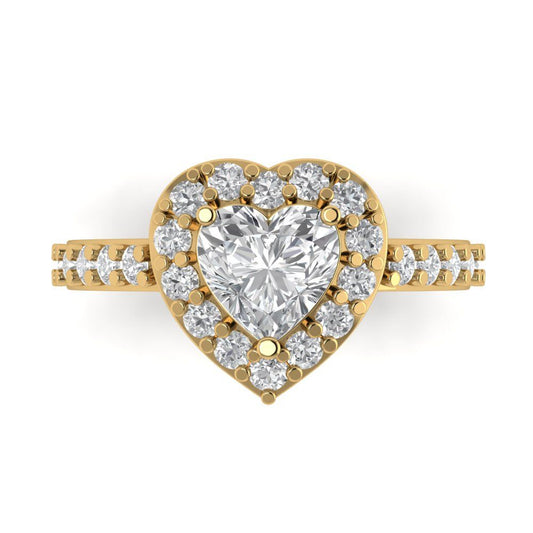 2.03 cttw Moissanite Hidden Halo Engagement Ring - Solid Yellow Gold (VVS1, Heart Cut,7.0mm)