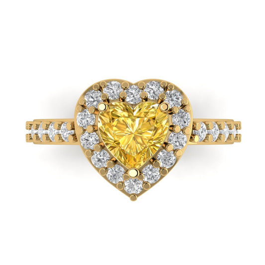 2.03 cttw Natural Citrine Hidden Halo Engagement Ring - Solid Yellow Gold (VVS1, Heart Cut,7.0mm)