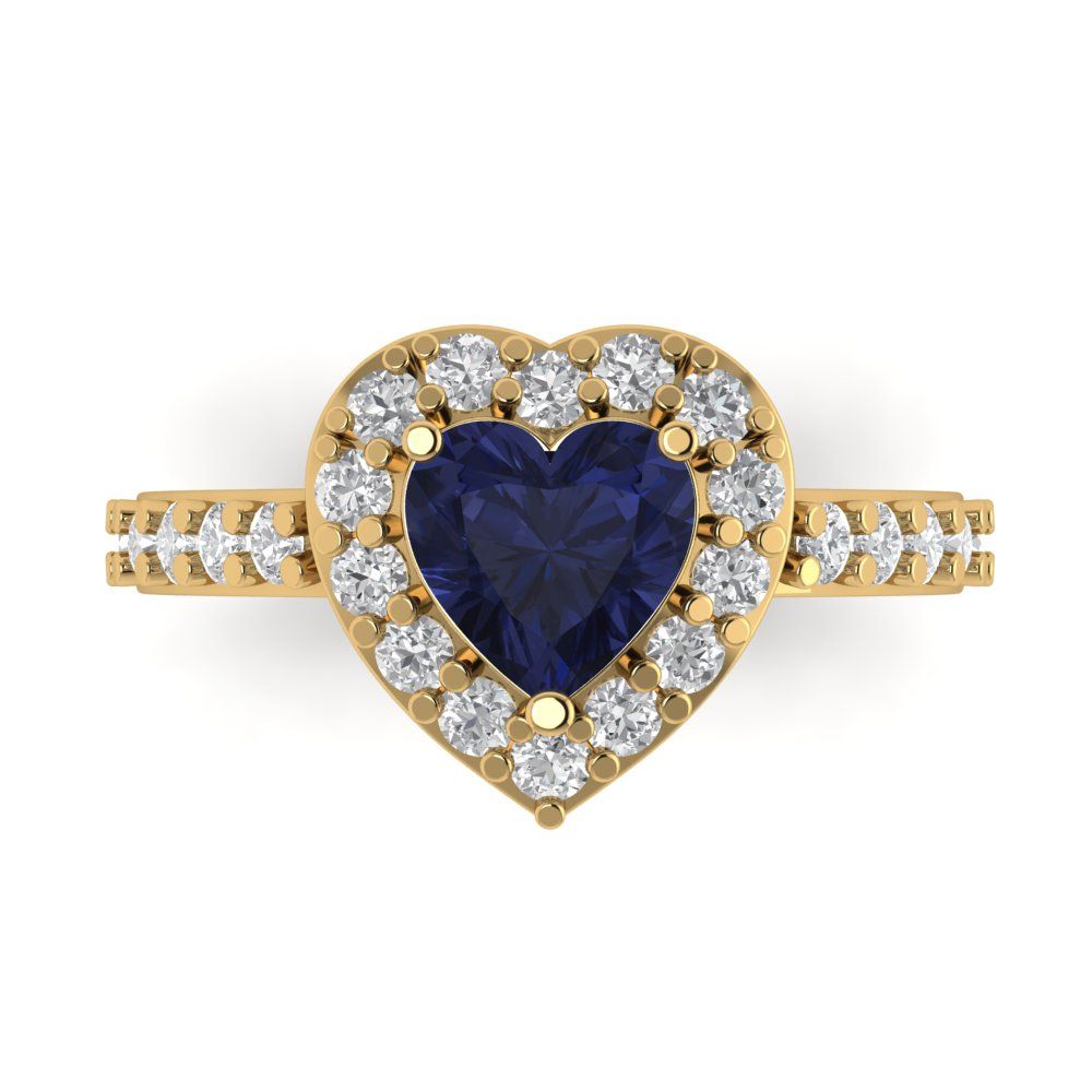 2.03 cttw Simulated Blue Sapphire Hidden Halo Engagement Ring - Solid Gold (Heart Cut,7.0mm)