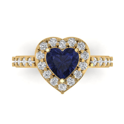 2.03 cttw Simulated Blue Sapphire Hidden Halo Engagement Ring - Solid Gold (Heart Cut,7.0mm)