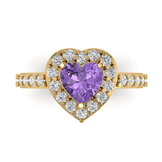2.03 cttw Simulated Alexandrite Hidden Halo Engagement Ring - Solid Yellow Gold (VVS1, Heart Cut,7.0mm)