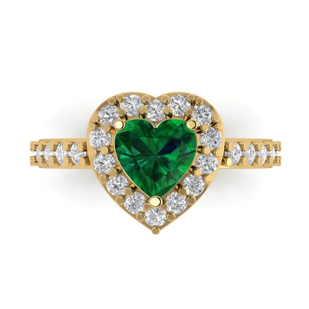 2.03 cttw Simulated Emerald Hidden Halo Engagement Ring - Solid Gold (Heart Cut,7.0mm)