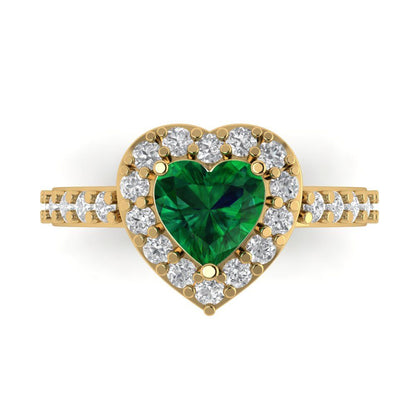 2.03 cttw Simulated Emerald Hidden Halo Engagement Ring - Solid Gold (Heart Cut,7.0mm)