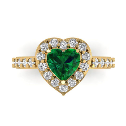 2.03 cttw Simulated Emerald Hidden Halo Engagement Ring - Solid Yellow Gold (VVS1, Heart Cut,7.0mm)