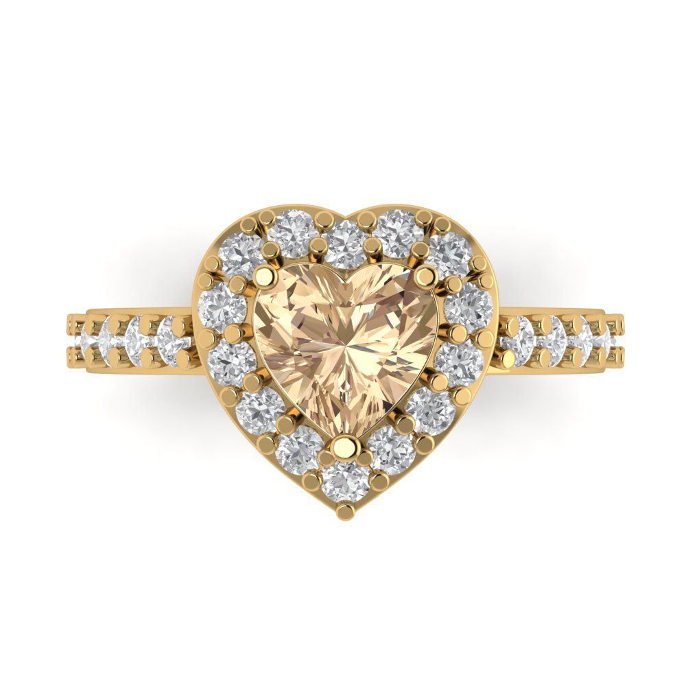 2.03 cttw Yellow Moissanite Hidden Halo Engagement Ring - Solid Gold (Heart Cut,7.0mm)