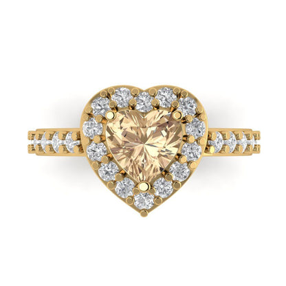 2.03 cttw Yellow Moissanite Hidden Halo Engagement Ring - Solid Gold (Heart Cut,7.0mm)