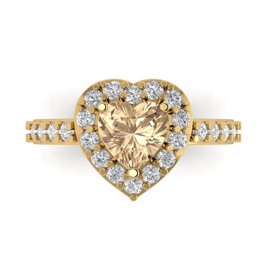 2.03 cttw Yellow Moissanite Hidden Halo Engagement Ring - Solid Yellow Gold (VVS1, Heart Cut,7.0mm)