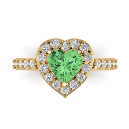 2.03 cttw Zirconia Simulated Green Diamond Hidden Halo Engagement Ring - Solid Gold (VVS1, Heart Cut,7.0mm)