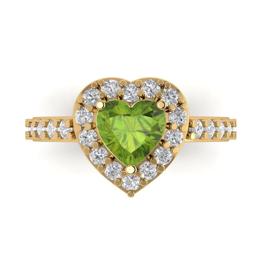 2.03 cttw Natural Peridot Hidden Halo Engagement Ring - Solid Gold (Heart Cut,7.0mm)